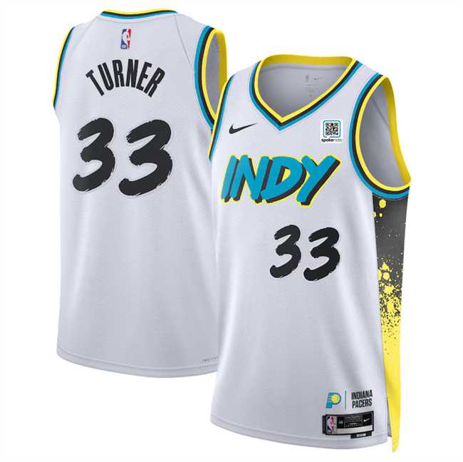 Mens Indiana Pacers #33 Myles Turner White 2024-25 City Edition Stitched Jersey Dzhi